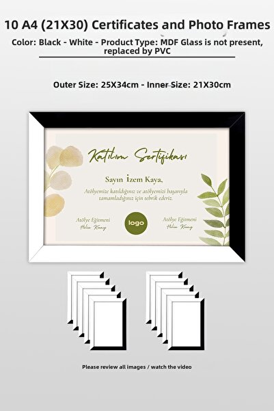 YEDİART 10 Pieces 21X30 Frame - Mdf Frame - Photo Frame - A4 Diploma Frame - ...