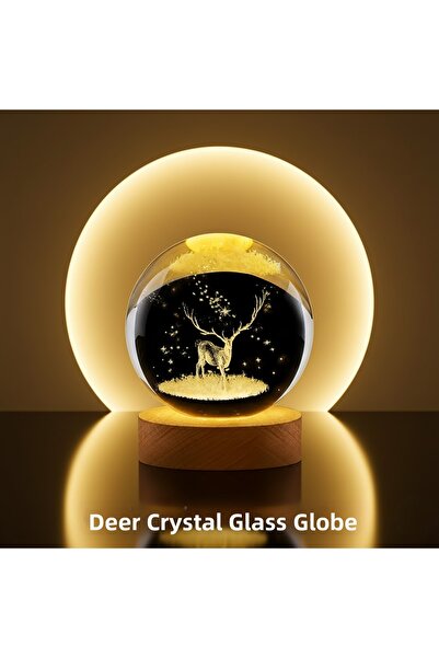 CT STONES Lampă decorativă cu LED, sferă de cristal, cu figurină de cerb și s...