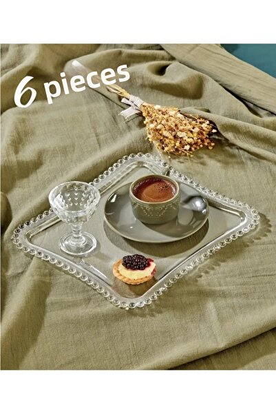Tasarım Evi 6 Pieces Decorative Coffee Presentation Tray Mica Crystal Tray