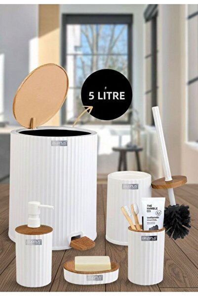 Okyanus Home Комплект за баня Coliseum White Wooden с шарки и педал, 5 части