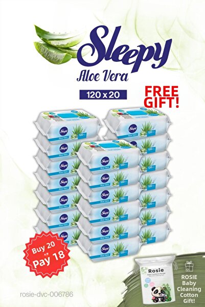 Sleepy اشتري 20 واحصل على 18 مناشف مبللة بالصبار 120 قطعة وروزي
