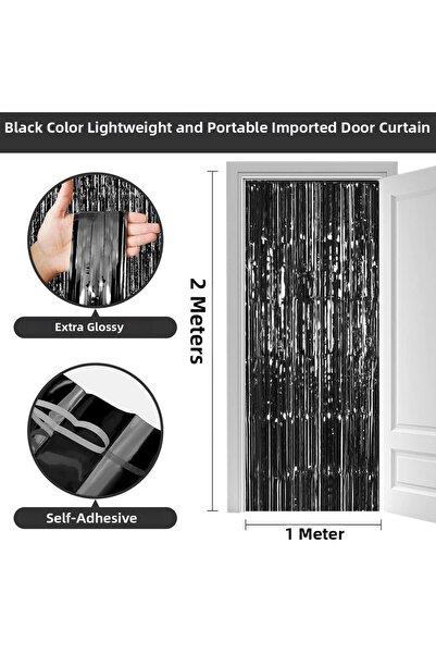 Marsilyan Black Color Extra Metalized Shiny Fringed Backdrop Curtain Imported...