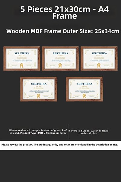 YEDİART 5 Pieces 21X30 Frame - Mdf Frame - Photo Frame - A4 Diploma Frame - C...