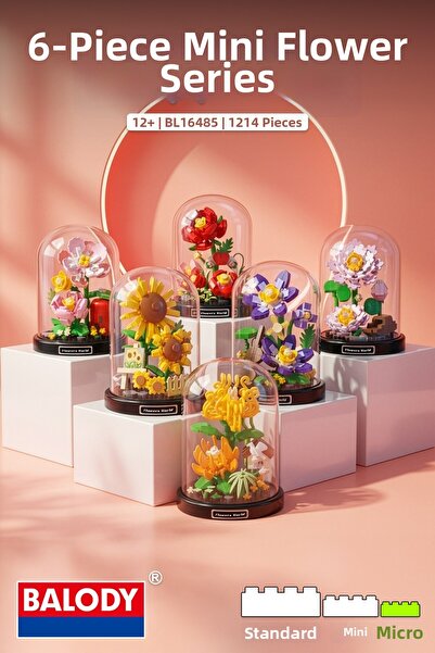 balody 6-Piece Bell Jar Micro Flower Series Building Block Set – 1214 Pieces