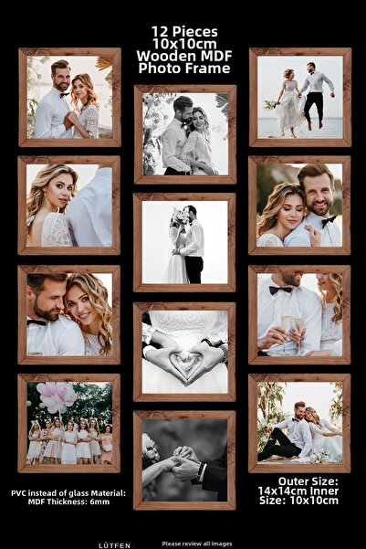 YEDİART 12 قطعة إطار 10×10 - إطار من الخشب المضغوط - إطار صور - إطار مربع - م...