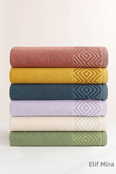 Elif Mira 6-Piece Hand and Face Towel Set 100% Cotton 50X90 cm Pure Cotton