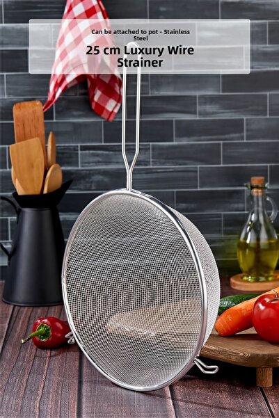 Depa مصفاة ومصفاة أسلاك فولاذية فاخرة كبيرة الحجم مقاس 25 سم مثبتة على الوعاء