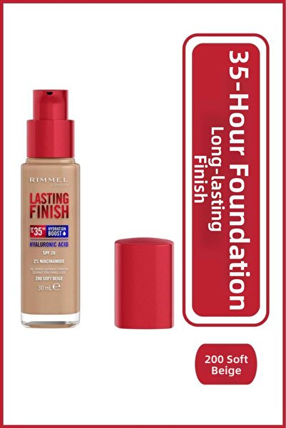 Rimmel كريم أساس Lasting Finish يدوم 35 ساعة - 200 - بيج ناعم، 30 مل