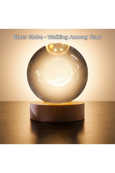 Najmaddin كرة زجاجية صفراء مضيئة وتمثال فتاة مع حامل خشبي كمصباح زينة