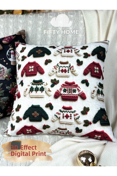 Fifty Home 1 Pcs Kirlent Kilifi 43X43 cm Double-Sided Digital Printing New Ye...