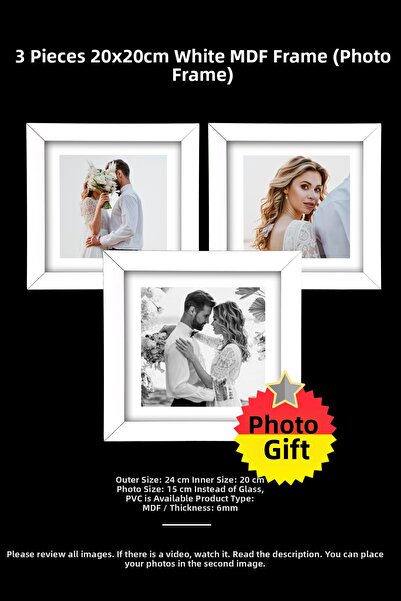 YEDİART 3 قطع إطار 20×20 - إطار من الخشب المضغوط - إطار صور - إطار مربع - مع ...
