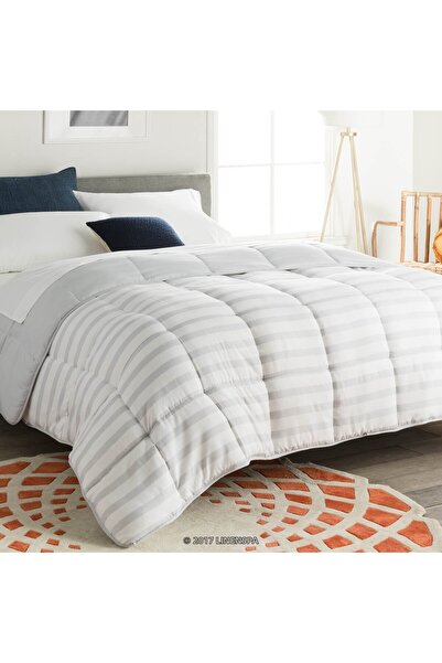 Hype Store Linenspa (California King, Grey/White Stripe) - Reversible Striped...