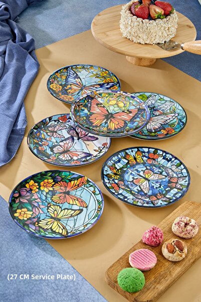 grandora Luxury Butterfly Patterned 6-Piece Serving Plate (27 cm) - Presentation, Decorative, Cake and Dessert Plates