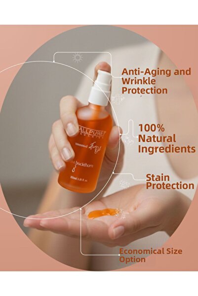 ALLPURE زيت نبق البحر العضوي 100% للعناية بالبشرة، مضاد للتجاعيد، 100 مل