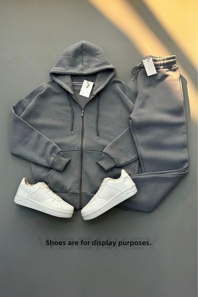 woonkey Pamut uniszex tréningruha szett - 3 szál, alsó és felső szett, túlméretezett cipzár