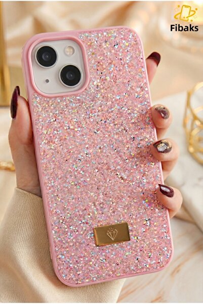 Fibaks حافظة متوافقة مع آيفون 13 - 14 - 15 بتصميم مخملي ماسي وحجر وردي وسيليك...