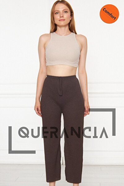 querancia Γυναικείο καφέ παντελόνι με ραβδώσεις
