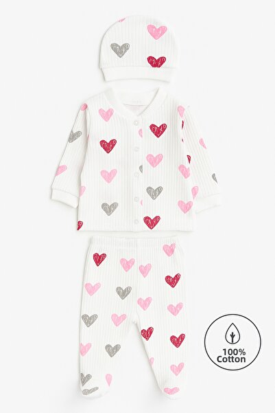 VERONA TARZ Baby Girl Heart Patterned 3-Piece Hospital Discharge Set Newborn ...