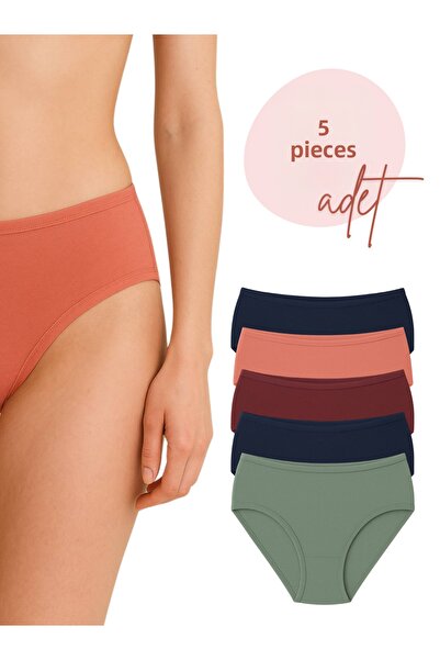 LİBELLA İÇ GİYİM Γυναικεία εσώρουχα 5 τεμαχίων ψηλόμεση βαμβακερή λύκρα – σκούρα χρώματα (μπλε ναυτικό, μπορντό, κοραλί, πράσινο)