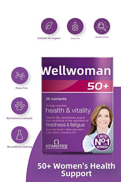 Wellwoman فيتامين صحي للنساء فوق 50 عامًا يحتوي على الحديد والبيوتين والزنك و...