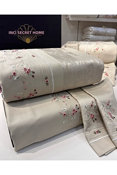 incisecrethome طقم مفرش سرير وغطاء لحاف مصنوع يدويًا من الساتان القطني بنسبة 100% - مزدوج/- 7 قطع/ |   زيرافيت،