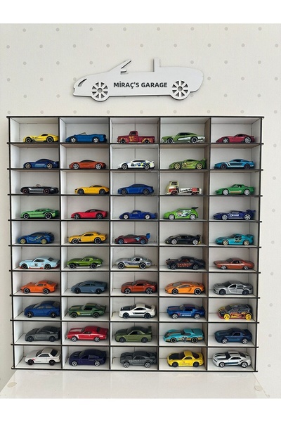 woodhomeworks رف ألعاب السيارات 50 قطعة باللون الأبيض (مناسبة لسيارات هوت ويلز وماتش بوكس)