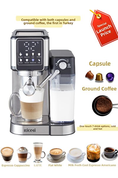 RİOMİ Barista Automatic 7 Types 20 Bar Pressure Espresso Machine with Milk Fr...