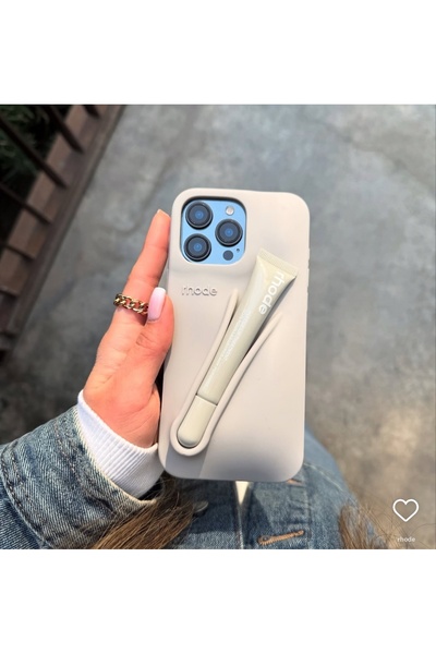 FİŞNEİLETİŞİM حافظة آيفون 16 برو ماكس (رمادية) مع أحمر شفاه من فيشيني كوميونيك