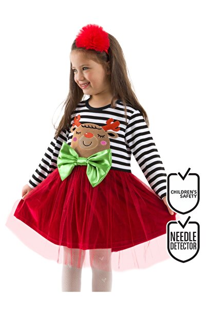 Denokids Konečně správně přeloženo je: "Dívčí novoroční tutu šaty s motivem jelena, červený samet a detaily stuhy".