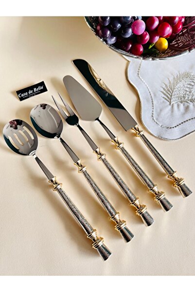 CASA DE BELLA طقم تقديم فضي 5 قطع من الفولاذ