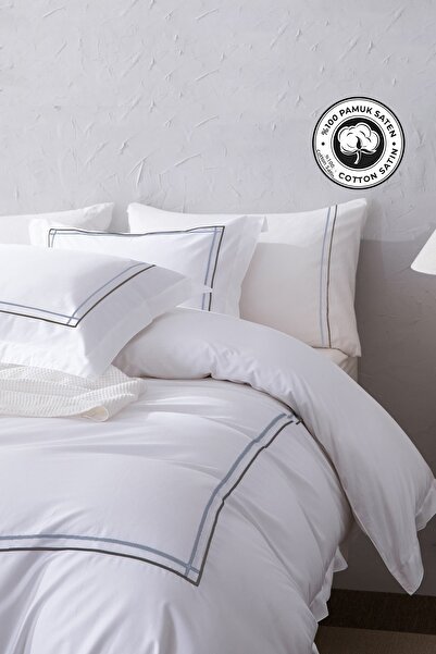 Evlen Home Collection 300 Tc King 100% Cotton Satin Embroidered Duvet Cover S...