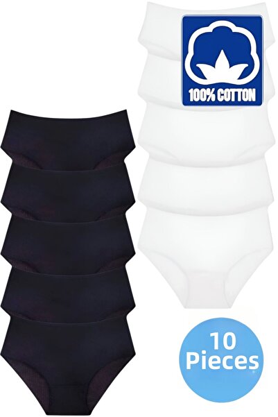 Tezzgelsin Chiloți Bato cu nervuri pentru femei, 10 bucăți, 100% bumbac, talie înaltă, chiloți pentru femei, 10 bucăți