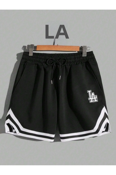 HerTarzınTrendi Ανδρικό μαύρο χτενισμένο βαμβακερό σορτς αθλητικό βερμούδα με...