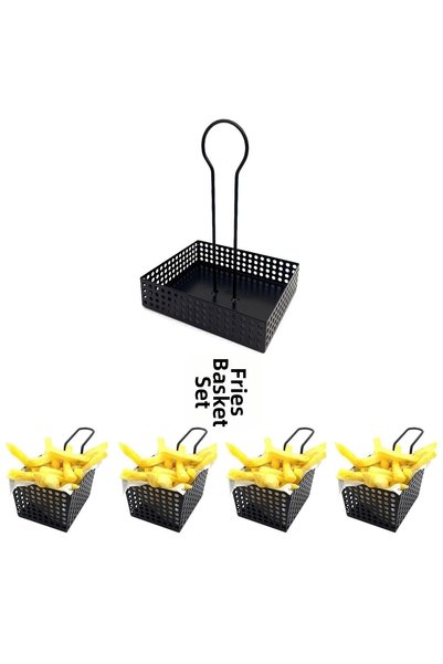 decorelax 4 Mini Potato Bowl and 1 Sauce Bowl - Cafe, Restaurant Burger Presentation, Serving Equipment Model-1 Black