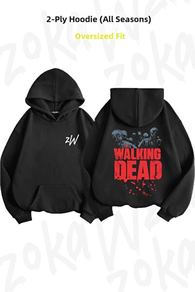 ZOKAWEAR سويت شيرت بقلنسوة بطبعة خلفية كبيرة الحجم من Zombies The Walking Dea...
