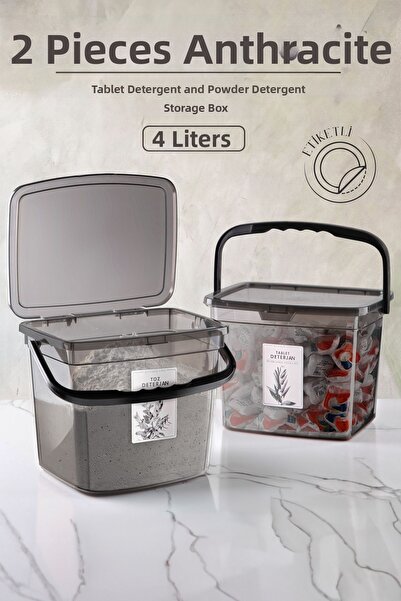 Kitchen Life Cutie pătrată pentru tablete cu pulbere de 4 litri Mega Size, 2 bucăți - cu mâner și set de depozitare pentru detergent