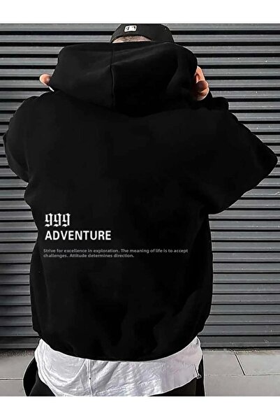 SELENA BUTİK Hanorac oversize unisex negru cu imprimeu 999