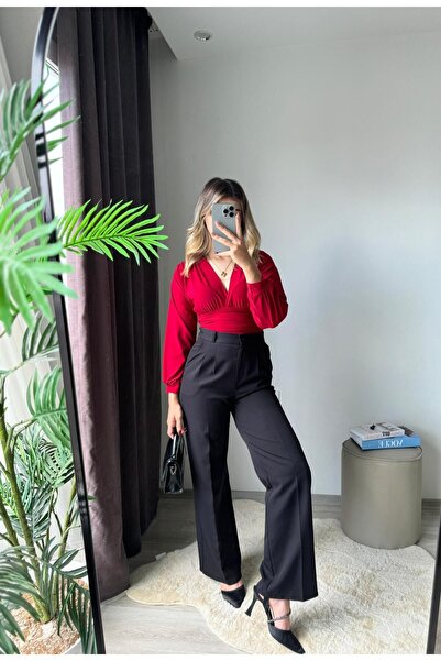 dossy dossy High Waist Palazzo Fabric Trousers