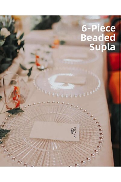 ARVALE طبق تقديم مزين بالخرز للحفلات والمناسبات مصنوع من البلاستيك |   6 قطع