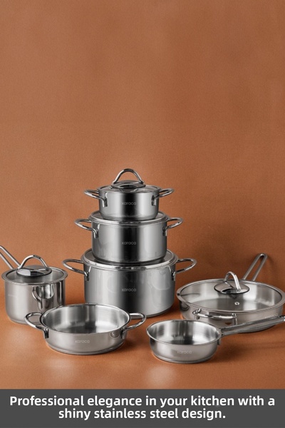 Karaca Ada 12-Piece Induction-Based Steel Pot and Pan Set