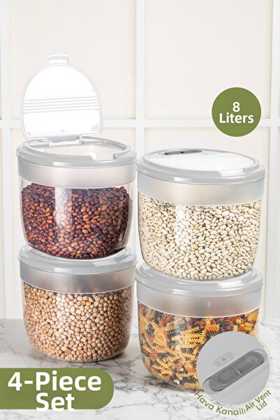 Vienev 4-Piece 8 Liter Large Size Plastic Storage Container – Light Gray Lid