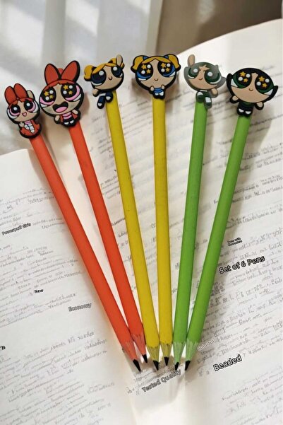 CA COLOURS ACCESSORİES I LOVE ACCESSORİES مجموعة أقلام رصاص ممتعة ثلاثية الأبعاد من جيبيتز مع 6 قطع من رموز تعبيرية للفتيات من فتيات القوة