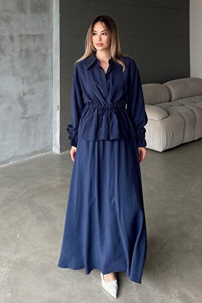 Olcay Spódnica plisowana z detalami, kurtka z modalu, granatowy 9347-TK