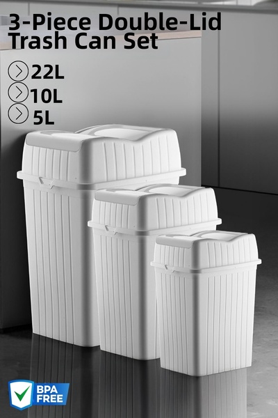 Nandy Home Σετ κάδων απορριμμάτων με διπλό καπάκι 3 τεμαχίων - Κάδος απορριμμ...