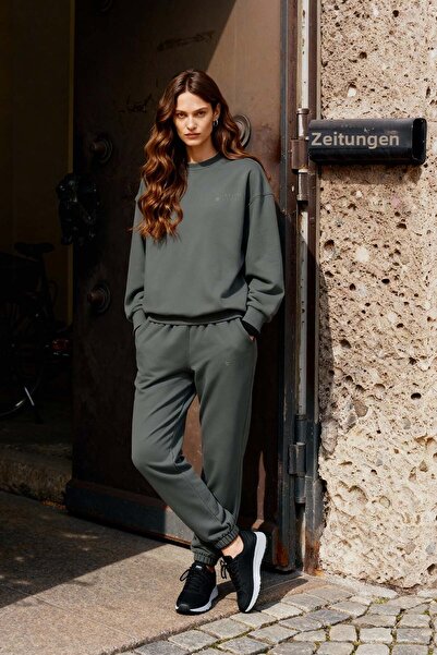 TOMMY LIFE Çağla Basic Cotton O-Neck Oversize Rubber Leg Women's Tracksuit Set - 95287