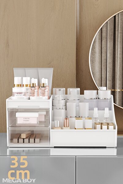 Pufwin Home Trusă de machiaj transparentă Elegance XL - cu sertare, organizat...