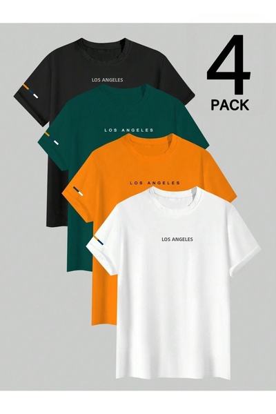 PAVRO تيشيرت كبير الحجم مكون من 4 قطع مطبوع متعدد الألوان