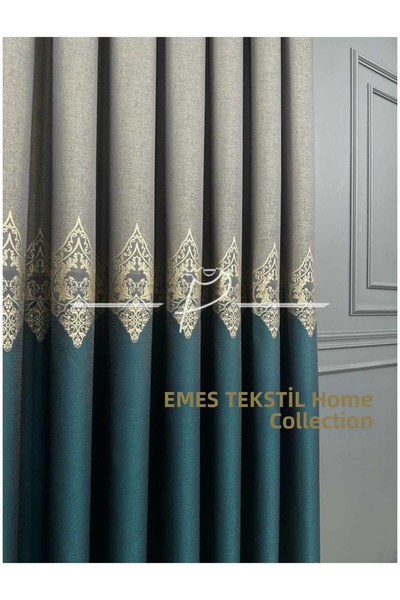 Emes ستارة خضراء فاخرة منقوشة بألوان الحجر - أزرق 1*3، جودة (جنحة واحدة)