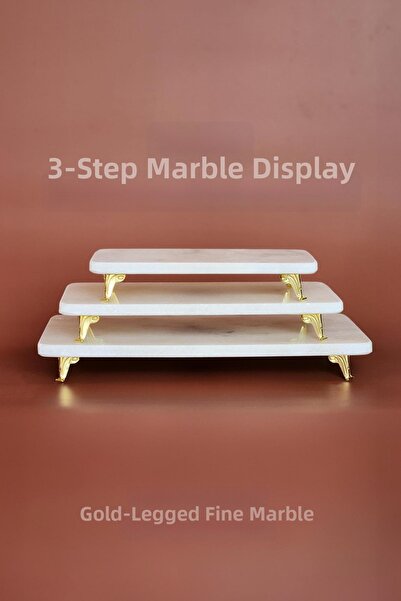 ioadesign طقم عرض من الرخام الناعم والحقيقي مكون من 3 قطع - بأرجل ذهبية