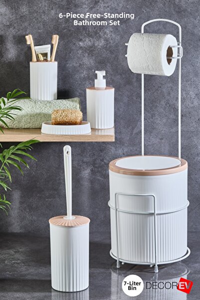 decorev Set de baie de lux din 6 piese cu suport metalic - toaletă și suport ...